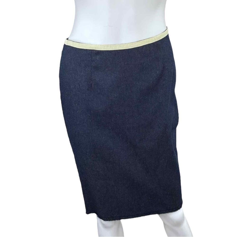 Miu Miu Dark Indigo Denim Pencil Skirt with Cream Waistband